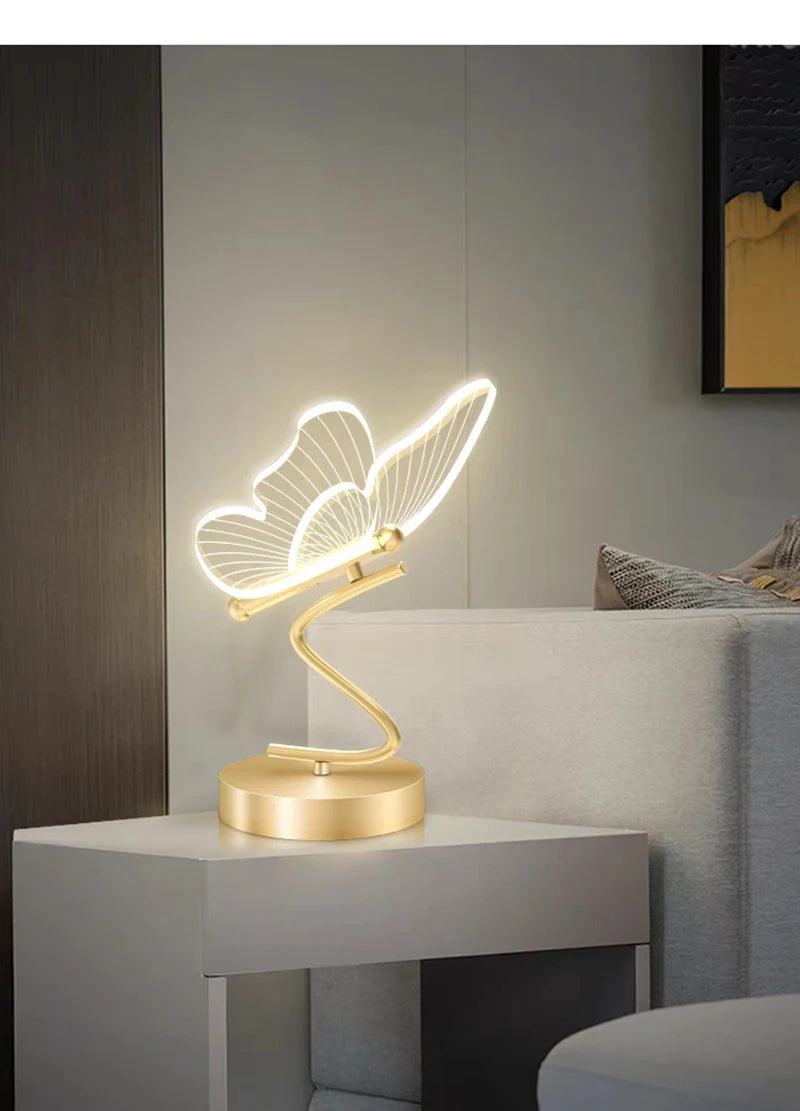LED Table Lamp Indoor Lighting Switch Button Home Decoration Bedroom Bedside Living Room Restaurant Nordic Butterfly Desk Lamps