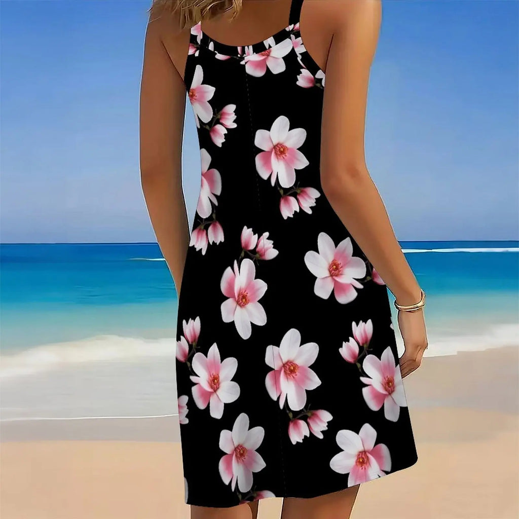 Women's Print Spaghetti Strap Cover Up Dress Irregular Hem Sleeveless Beach Swim Cover Up Sundress