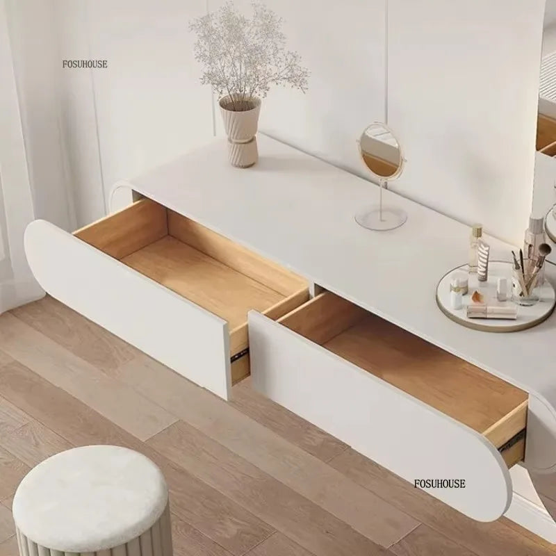 Off-white Hanging Dressing Table Minimalist Wall Mounted Vanity Unit with Mirror Bedroom Furniture Modern Design