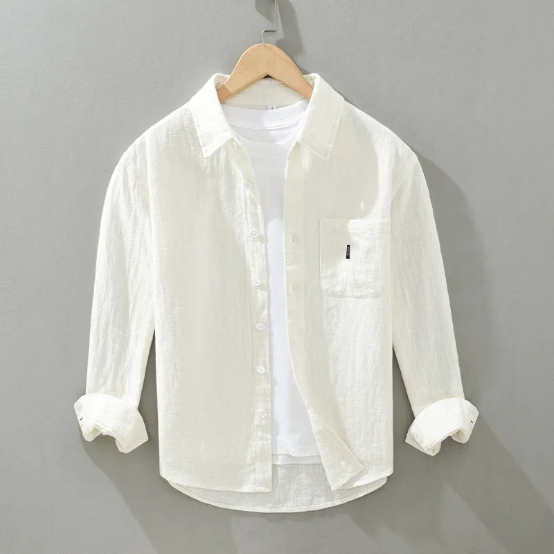 2402 Cotton Linen Solid Color Simple Basic Tops Men's Spring Fall Fashion Japan Style Harajuku Healthy Comfortable Casual Shirts