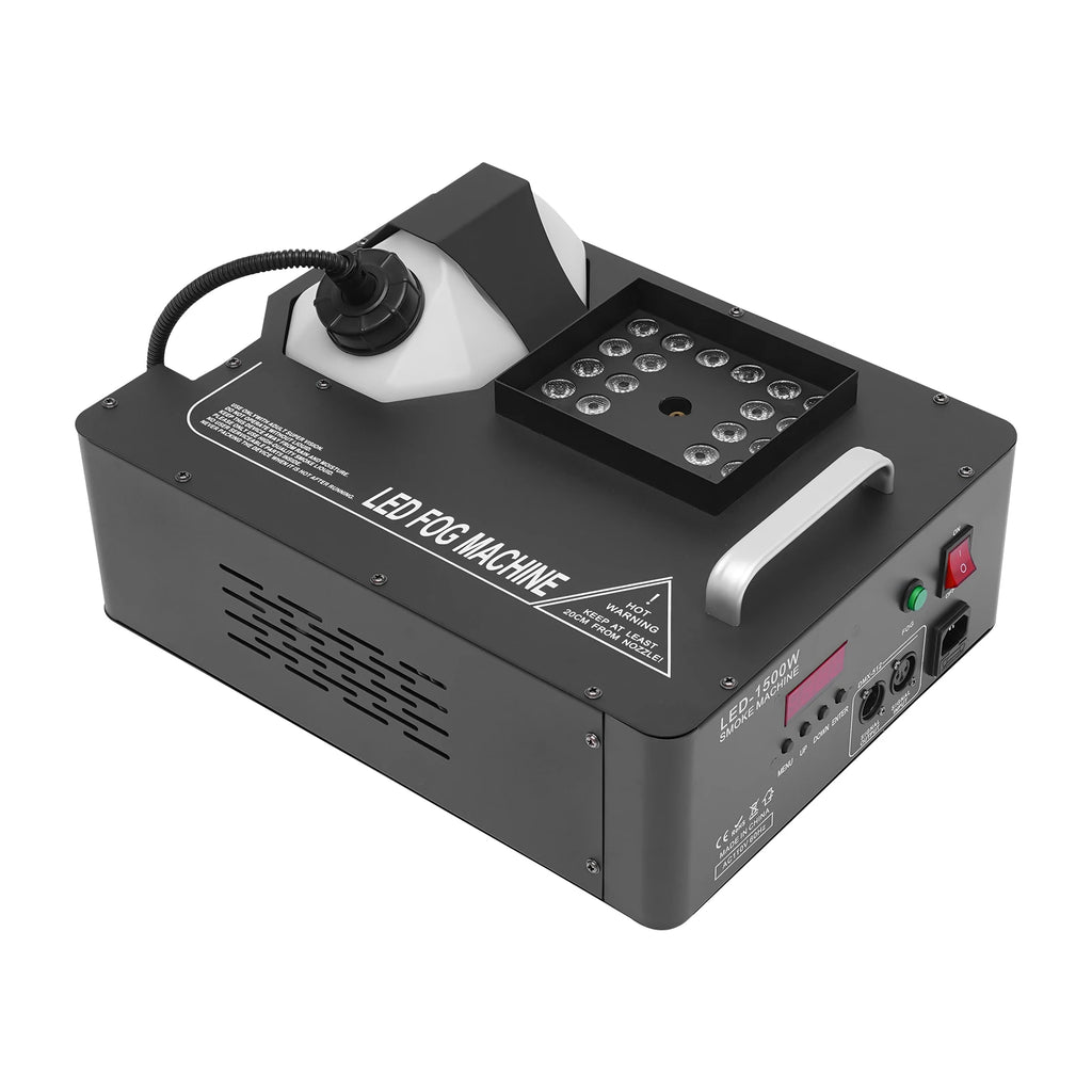 24led 1500w Column Smoke Generator 3-in-1 with Built-In Power Adapter 16.54*12.6*9.45 in Fog Smoke Machine with Remote Control Seven Light Colors 0.53 Gal Oil Tank for Wedding Haunted Houses Halloween Parties Christmas Clubs