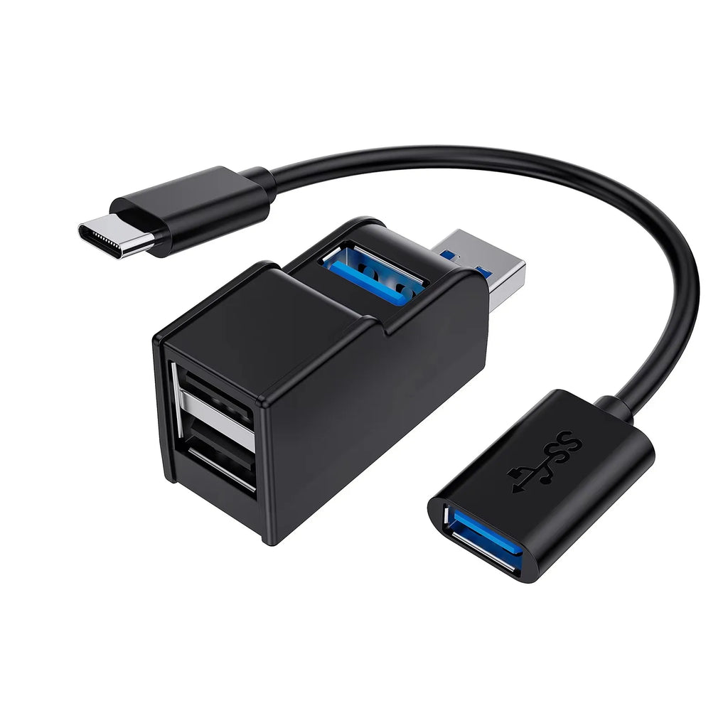 Mini USB 3.0 Hub with Cable 3 Ports Docking Station 2.0 Hub Fast Data Transfer USB Splitter for Computer Laptop Car Printer