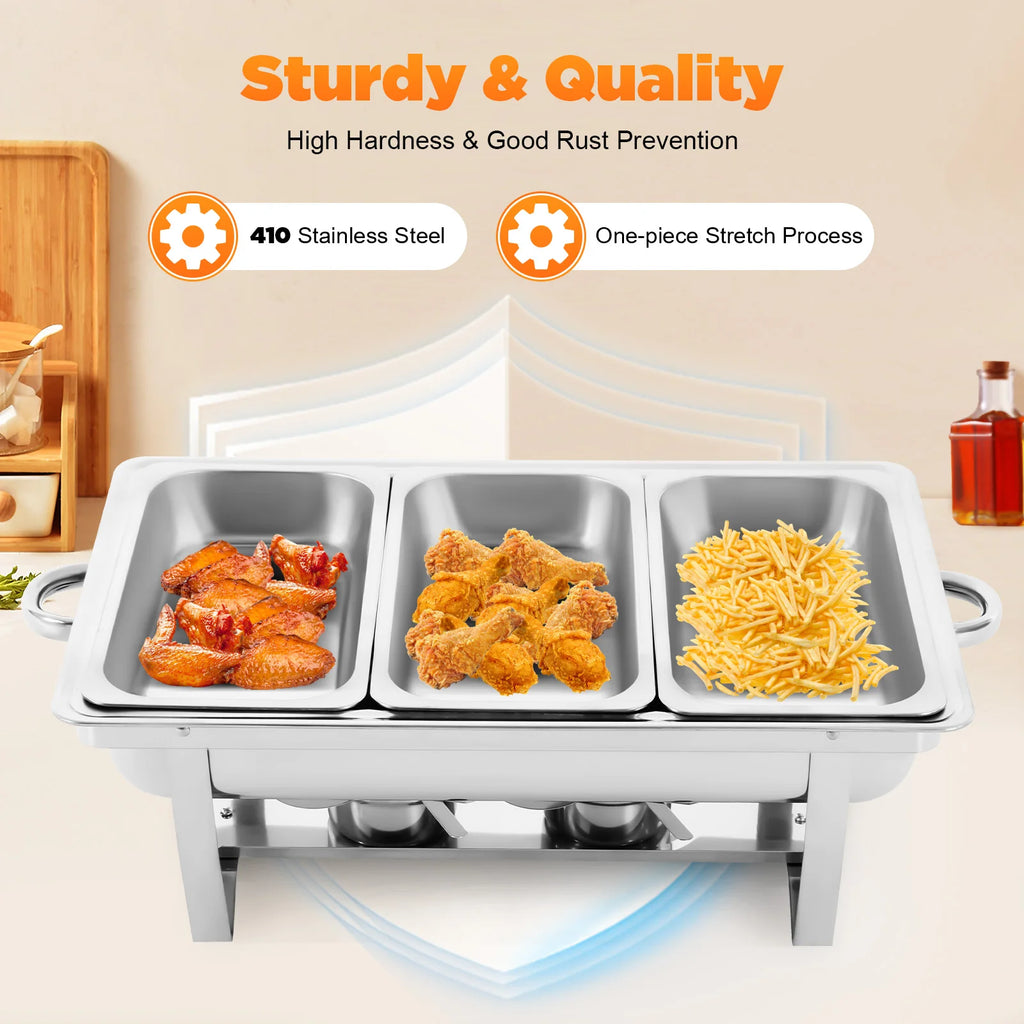 Stainless Steel Chafing Dish Buffet Set Rectangular Catering Chafer Warmer Buffet Dishes Warming for Restaurants, Buffets
