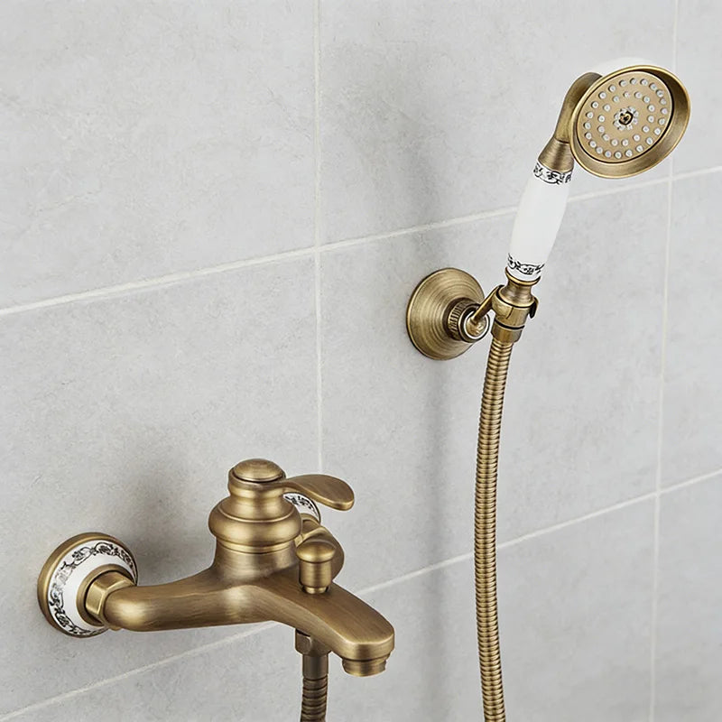 MOLI Wall mounted antique brass bronze brushed bathtub faucet with hand shower bathroom shower faucets torneiras 8306