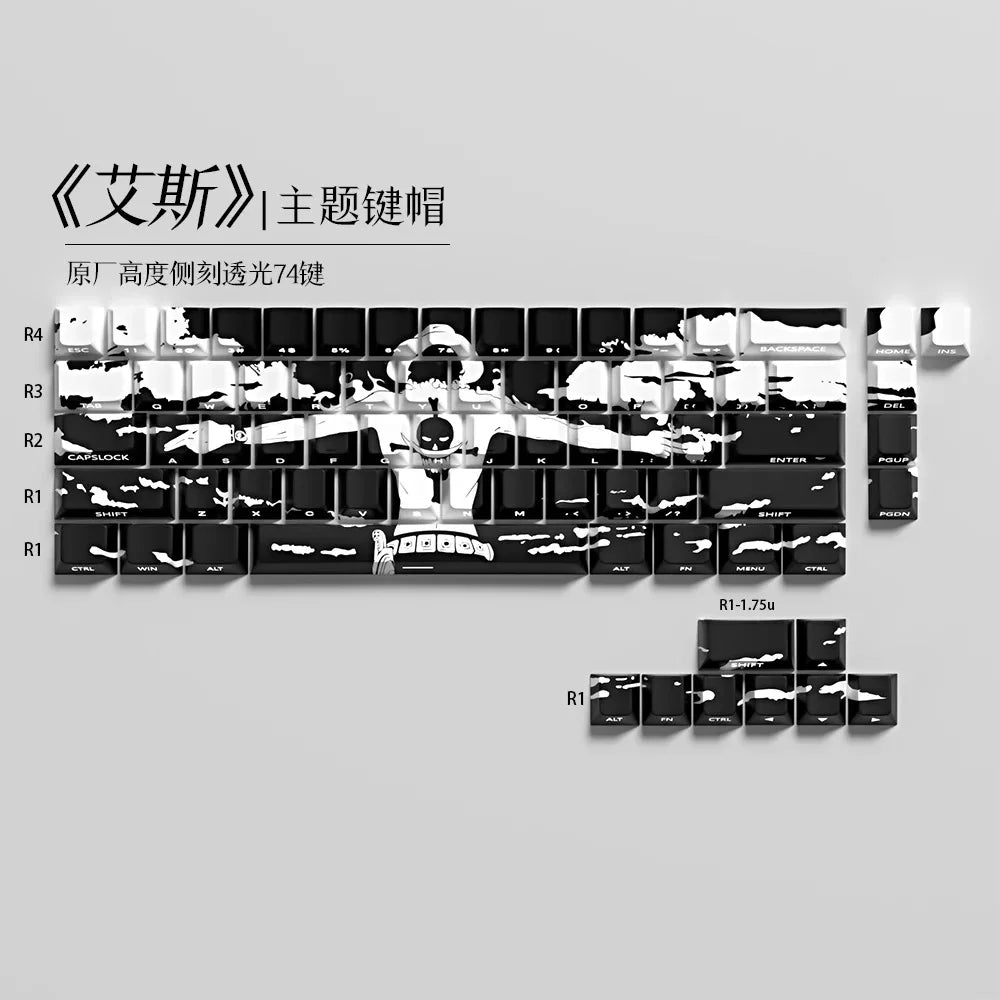 73 Keys Ace Keycaps Anime Key Cap Set Cherry PBT Engraved Side Light Transmission 74 Keys for Mechanical Keyboard 61/65/68