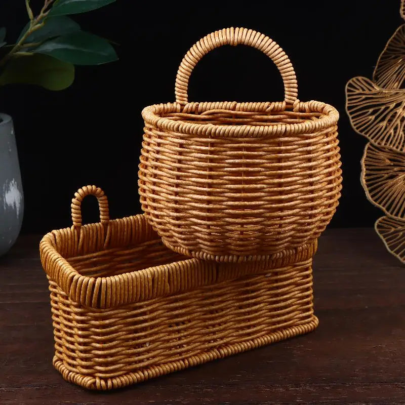 Kitchen Storage Basket With Handle Cute Wall Hanging Woven Basket Kawaii Hanging Storage Basket Kitchen Sundries Organizer