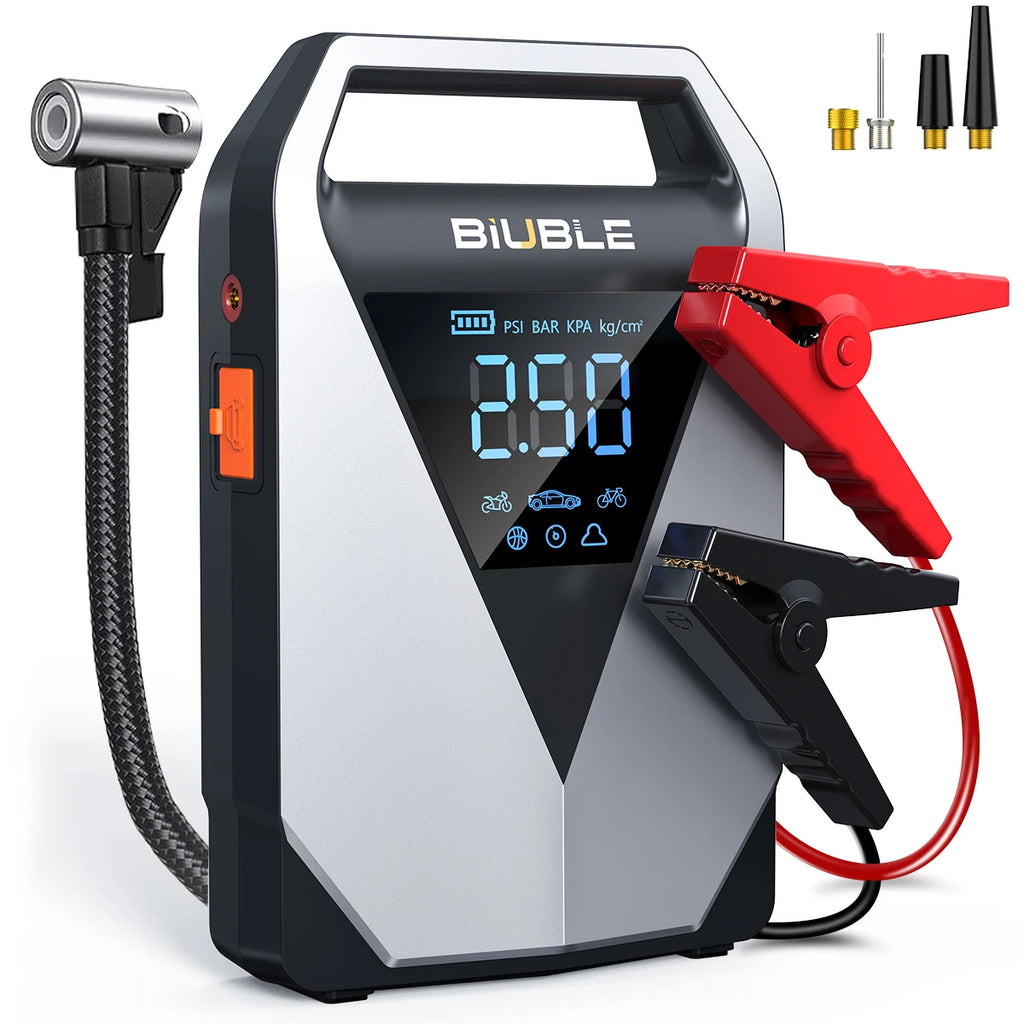 Car Jump Starter With Air Compressor LCD Screen 21800mAh Portable Booster Charger ,6000A Powerful Car Battery Starting Device,Car Battery ChargerFor12V(ALL Gas/10L Diesel) Start The Car Quickly, USB Input/output, LED Emergenc