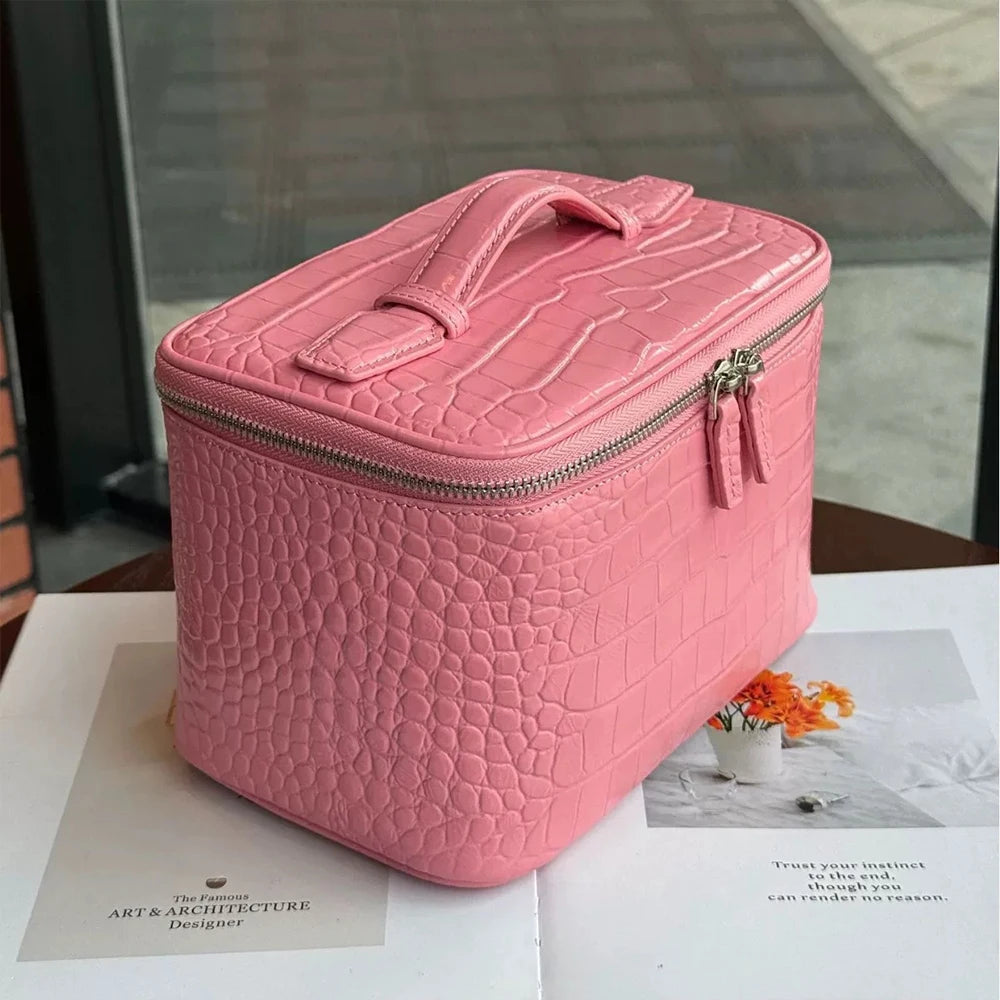 Customized Name 'Crocodile Pattern' Leather Portable Large-Capacity Multi-Zone Storage Makeup Bag Storage Bag