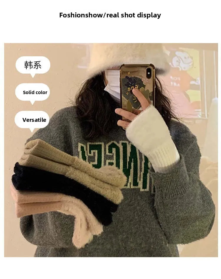 New Ins Style Half Finger Plush Gloves High Value Princess Warm Winter Touchscreen Gloves for Students in Class