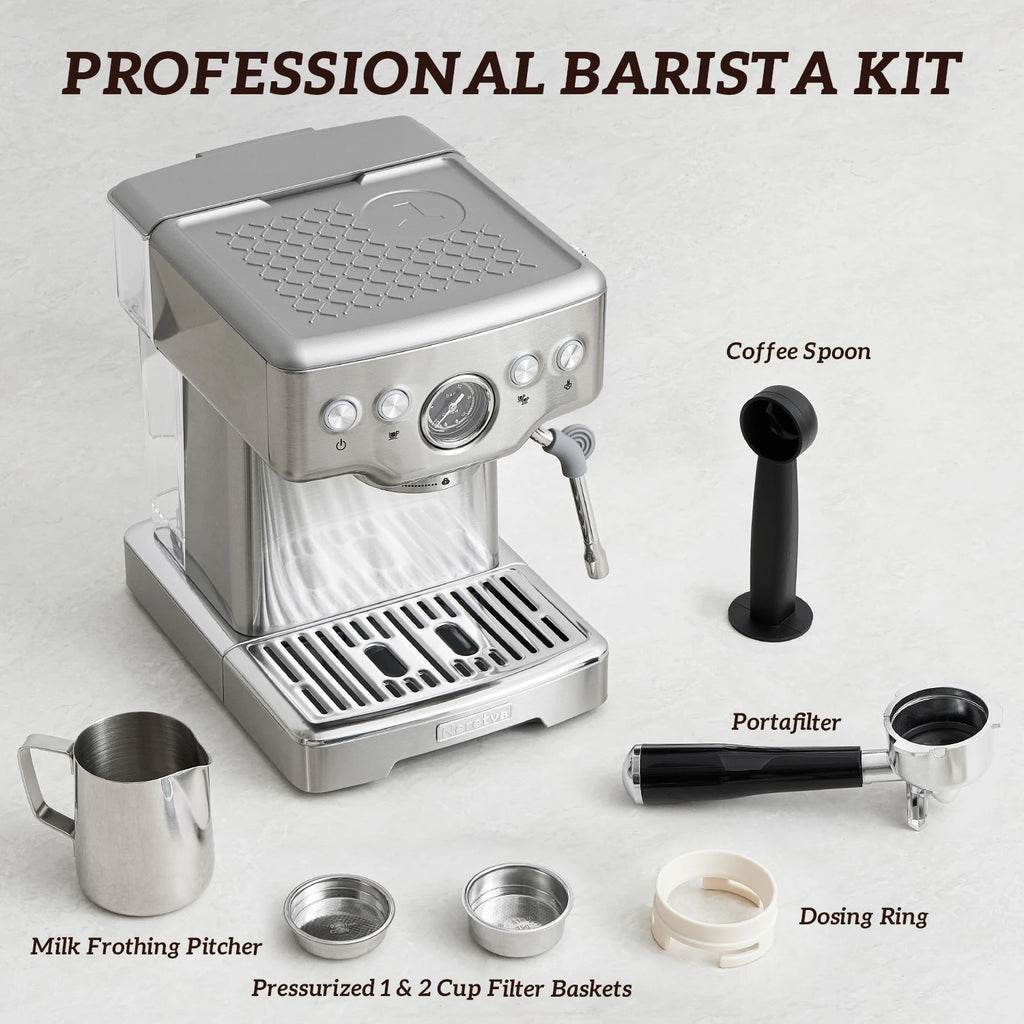 Neretva 15 Bar Espresso Machine with Milk Frother Steam Wand for Cappuccino, Latte, Macchiato, 1450W （220V）