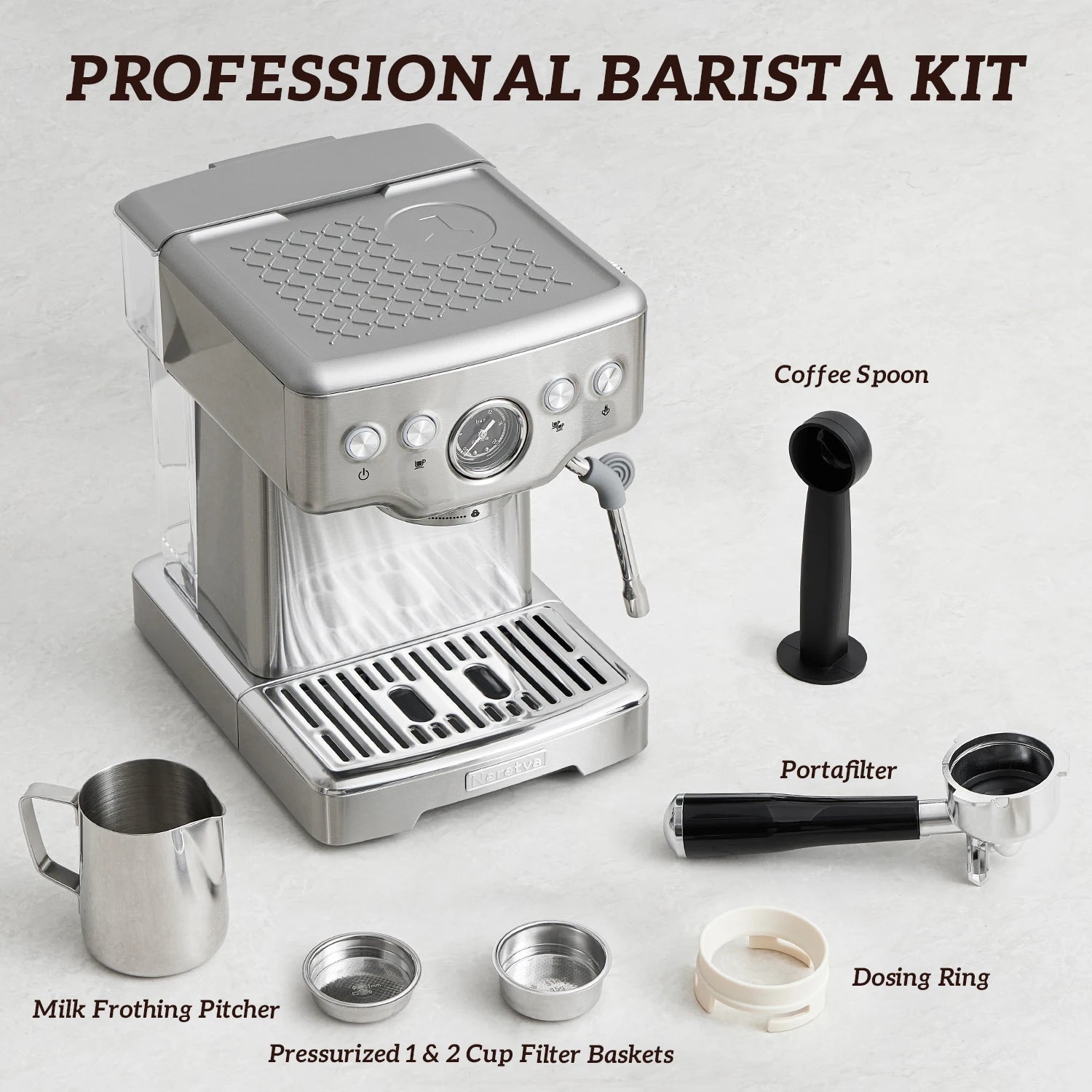 Neretva 15 Bar Espresso Machine with Milk Frother Steam Wand for Cappuccino, Latte, Macchiato, 1450W （220V）
