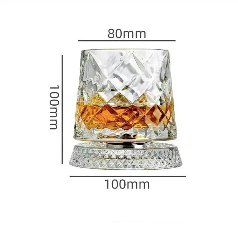 【Whiskey Glasses Rotating Whisky Glass With Glass Base 360 Rotate Degrees Crystal Rum Glass For Cocktail Party Drinking】