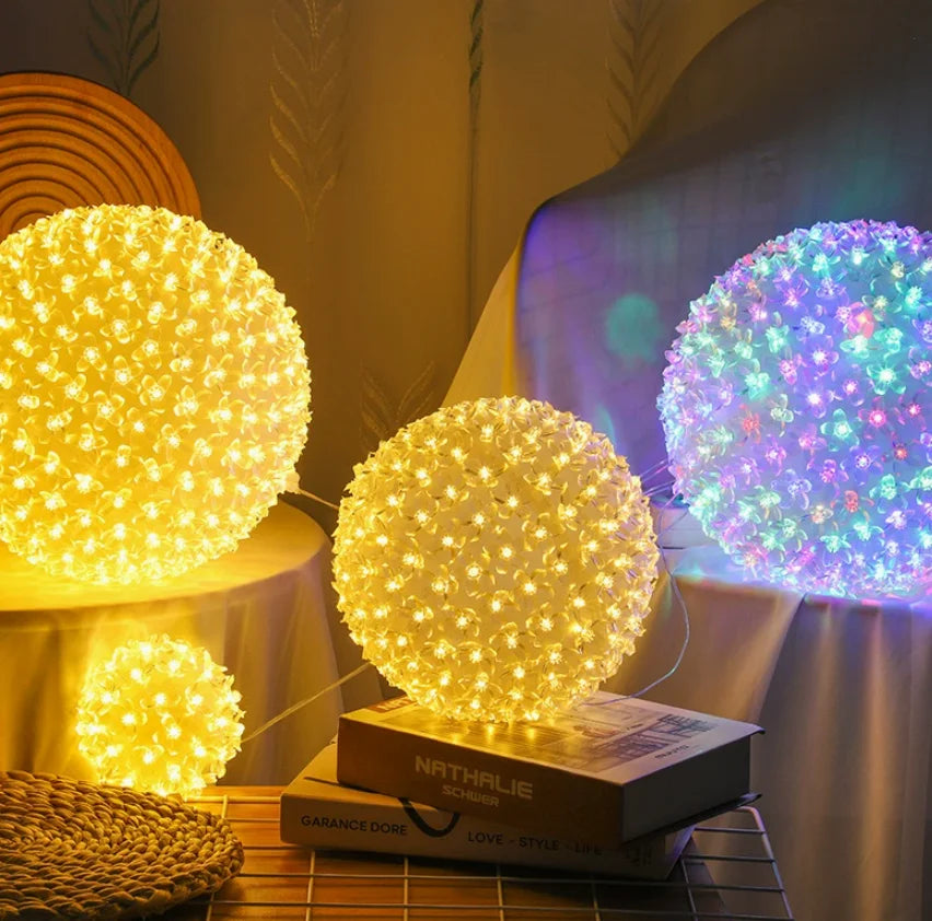 LED Cherry Blossom Sphere Lights for Christmas Tree Holiday Indoor Engineering Light Strands Decoration