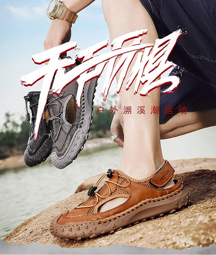 Summer Men Sandals Genuine Leather Mens Casual Shoes Outdoor Men Leather Sandals for Men Beach Shoes Roman mens Shoes