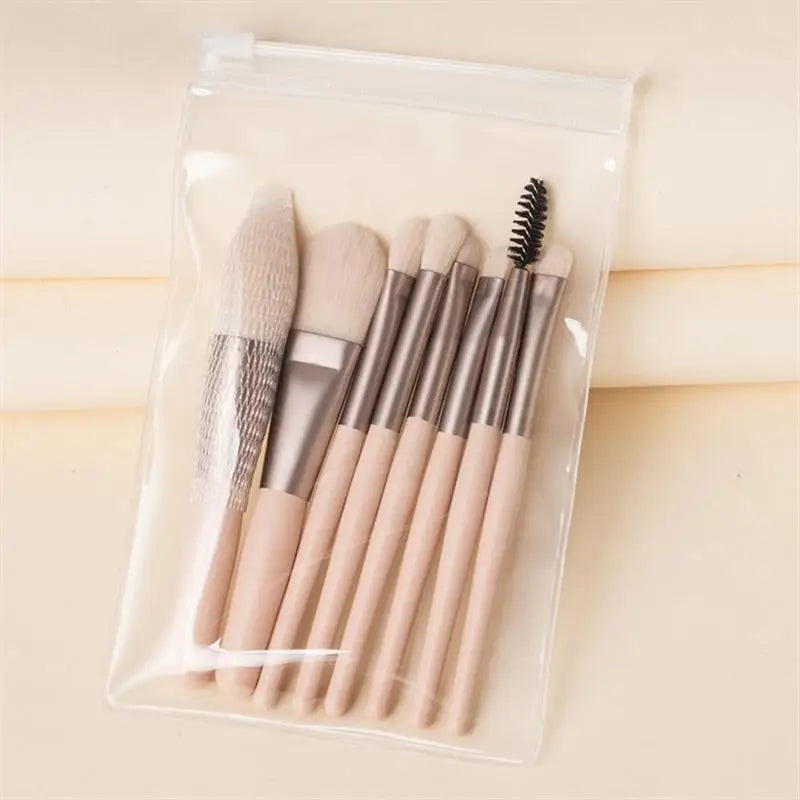 1 Set Mini 8Pcs Makeup Brush Set Portable Pouch Eyeshadow Foundation Blush Brush Beauty Tools for Beginners