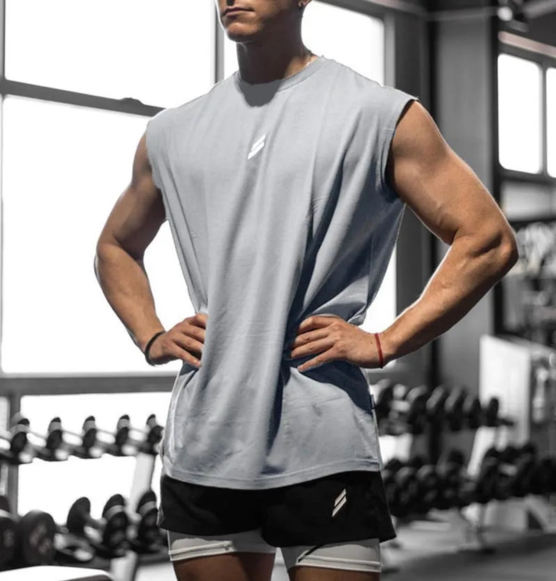 Summer Fitness Sports Tank Top Men's Breathable Loose Fit Training Sleeveless T-shirt Quick Drying vest male Fitness Clothing