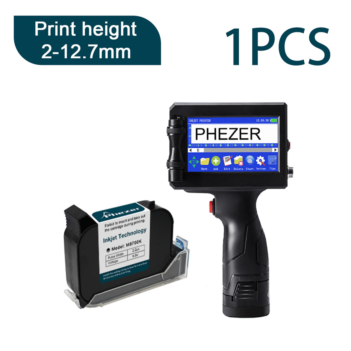 Phezer P15 12.7/25.4mm Handheld Inkjet Printer 28 Languages QR Code Barcode Batch Code Date Marking Expiration Date Coder