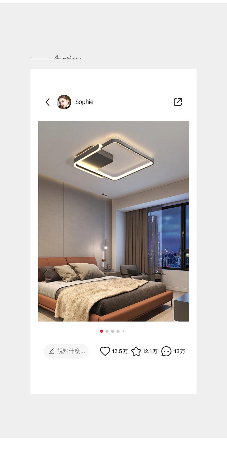 Modern Led Ceiling Light The Bedroom Black White Square Ring Lamp Living Room Study Nursery Indoor Lighting Fixture