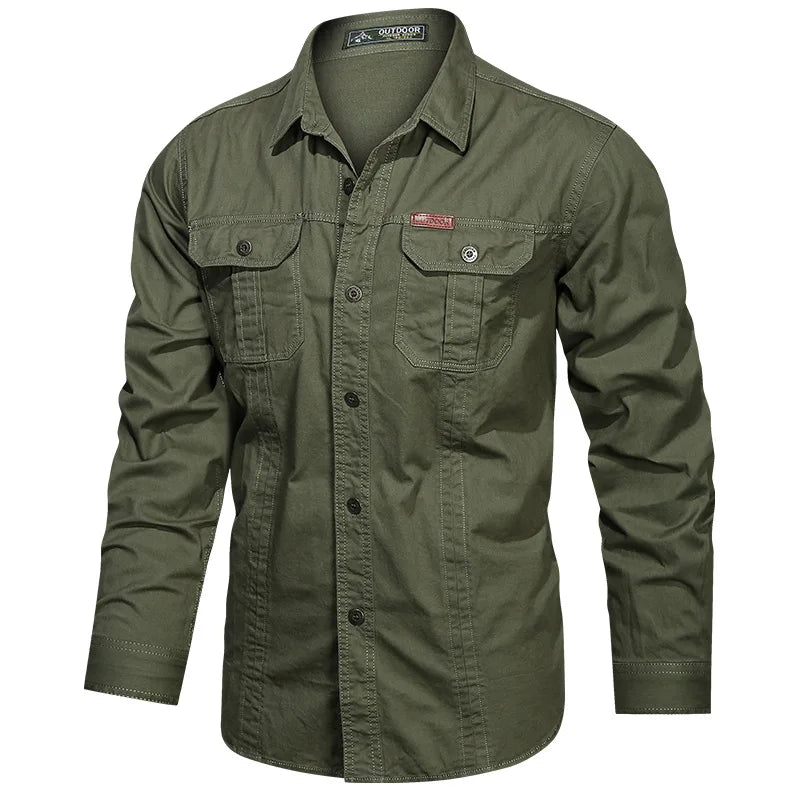 100% Cotton High Quality Spring Fall Fashion Men's Long-Sleeve Solid Color Casual Shirt Multi Pocket 6XL Large Size Cargo Jacket