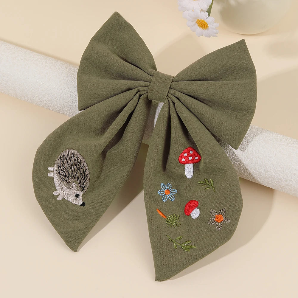 Cartoon Hedgehog Bow Hair Clip For Girls Elegant Handmade Flower Fox Embroidery Hairpins  New Trendy Headwear Hair Accessories