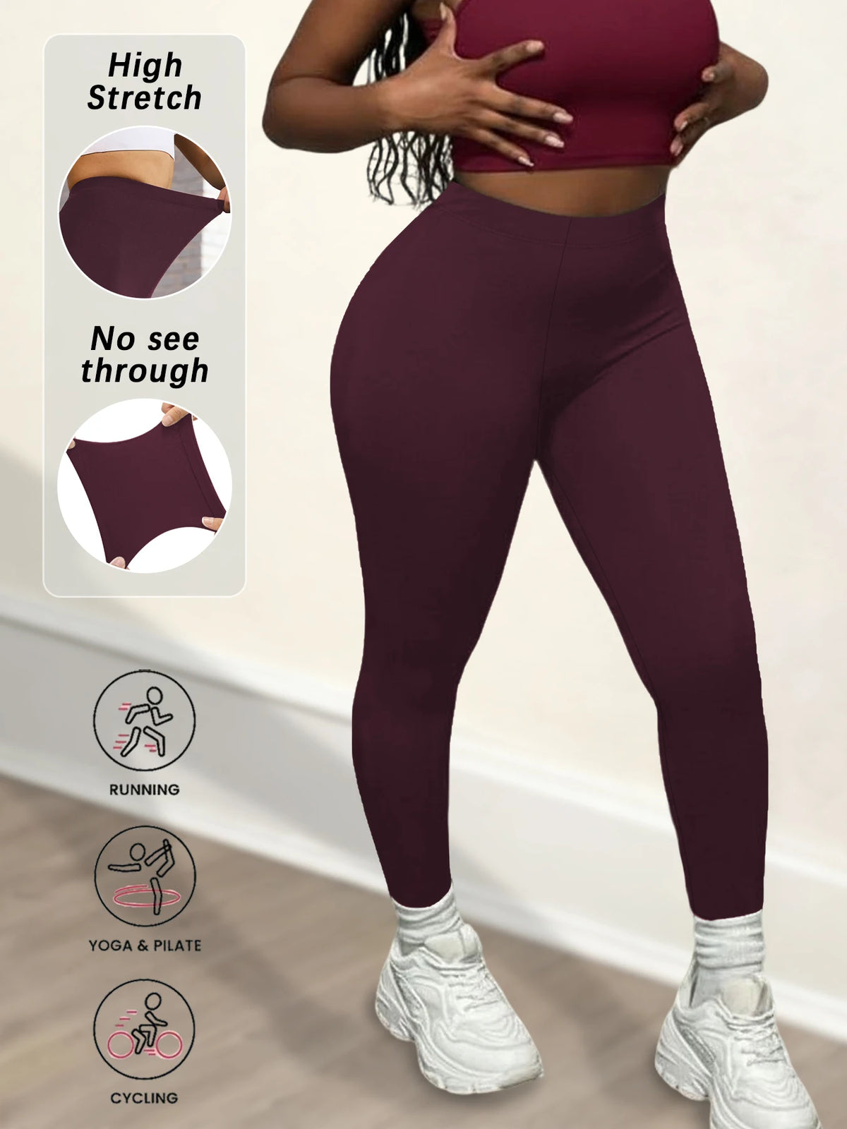 Plus size Women'S Super Soft Leggings,High Stretchy No See Through  Pants，for Casual Attire, All-Season
