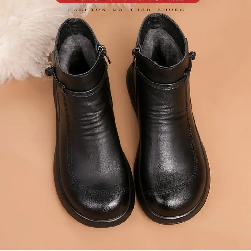 GKTINOO Fashion Winter Women Genuine Leather Ankle Boots Female Thick Wool Warm Snow Boots Mother Waterproof Non-slip Booties