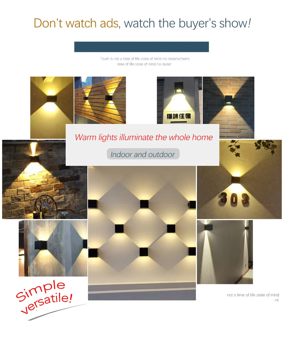 6W/12W LED Wall Light Outdoor Waterproof IP65 Porch Garden Wall Lamp & Indoor Bedroom Bedside Decoration Lighting Lamp Aluminum