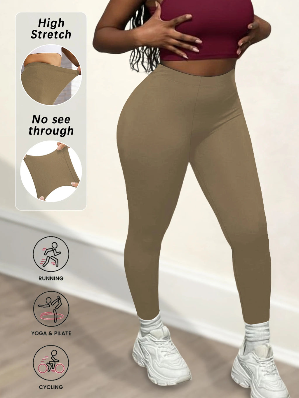 Plus size Women'S Super Soft Leggings,High Stretchy No See Through  Pants，for Casual Attire, All-Season