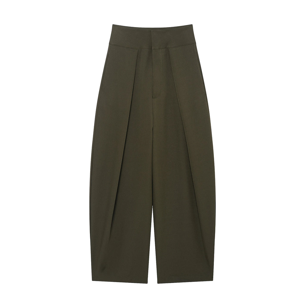 Casual Solid Pleated Loose Long Pants Women Fashion High Waist Straight Wide Leg Trousers 2026 Lady Spring Autumn Commute Wear