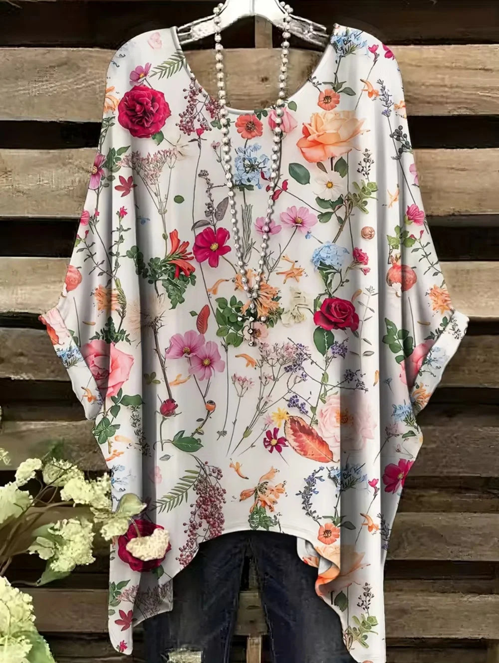 Bohemian Chic Women's T-Shirt Vintage Floral Graphic O-Neck Pullover Short Sleeve Tees Oversized Irregular Hemline Y2k Clothes
