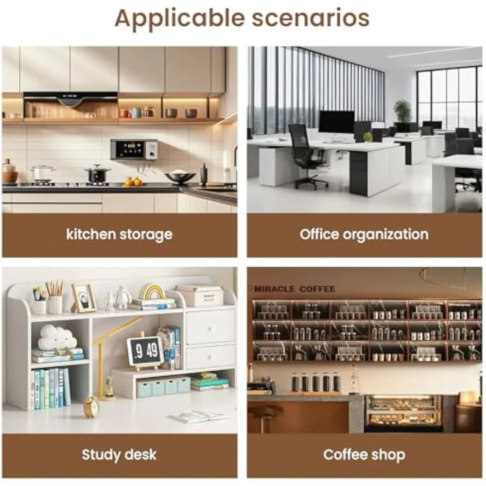 Double-Layer Kitchen Countertop Storage Rack Organizer with Drawers for Tableware Spices Coffee Condiments Space Saving