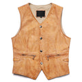 Retro Vintage Yellow Sheepskin Leather Vest Men's Goat Leather Sleeveless Jacket V-neck Amikaki Slim Short Waistcoat Man