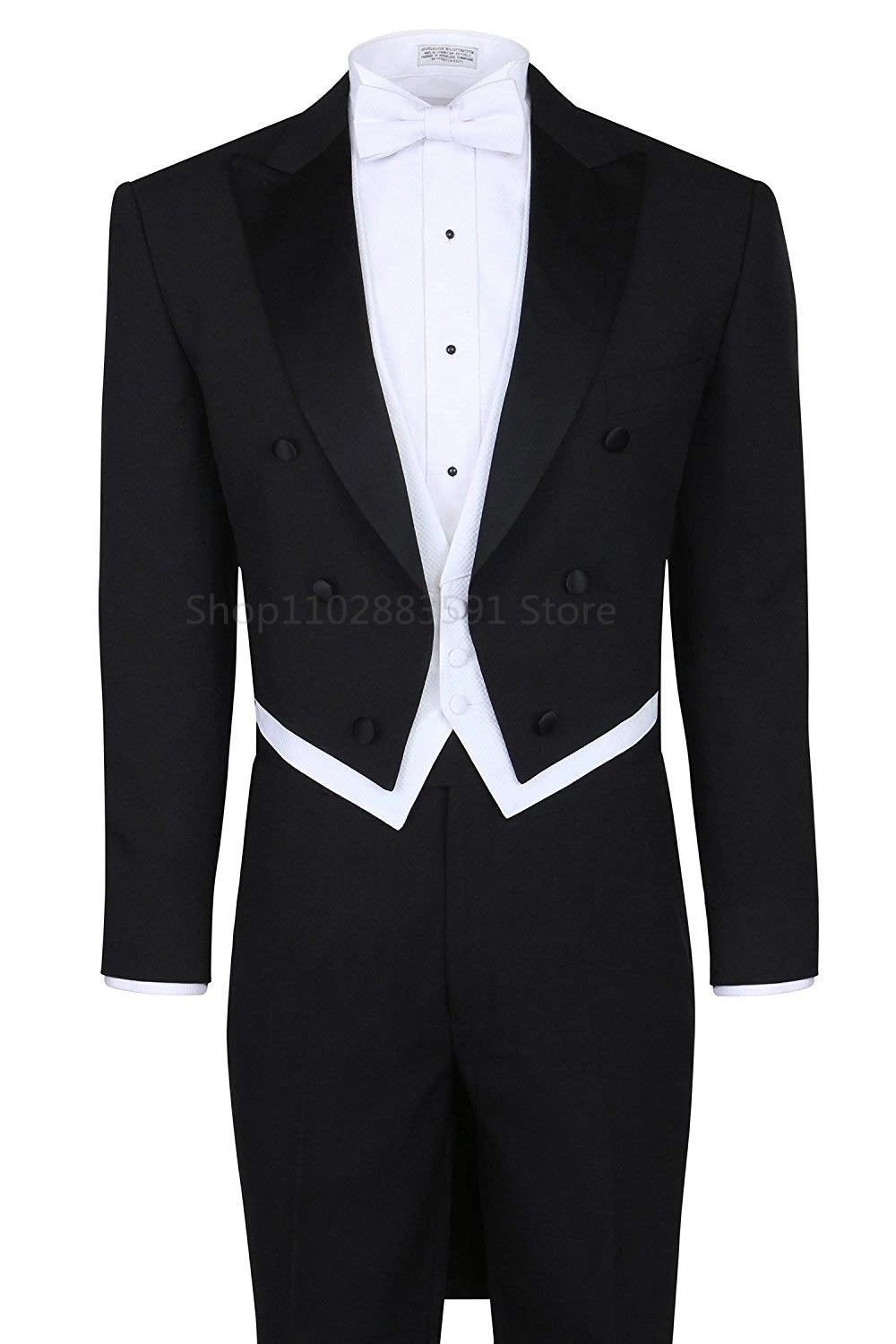 Black Formal Tailcoat For Men Suits Slim Fit Wedding Tuxedo Italian Style Custom 3 Piece Prom Dinner Jacket With Vest Pants