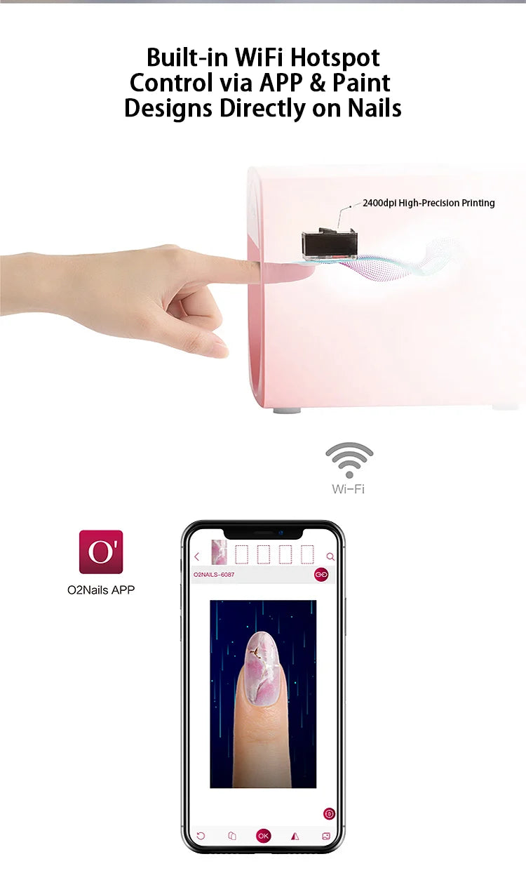 Nail Art Printer Portable 3D Nail Painting Machine, Massive Design, Mobile App Control DIY Nail Printer, Suitable for Family SA