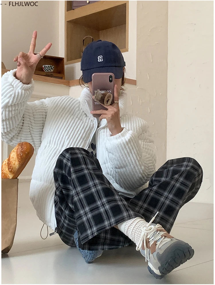 Corduroy Cotton 2025 Winter Turtleneck Warm Outerwear Coats Cake Korean Style Cute Girls Short Down Jacket Short Women Parkas