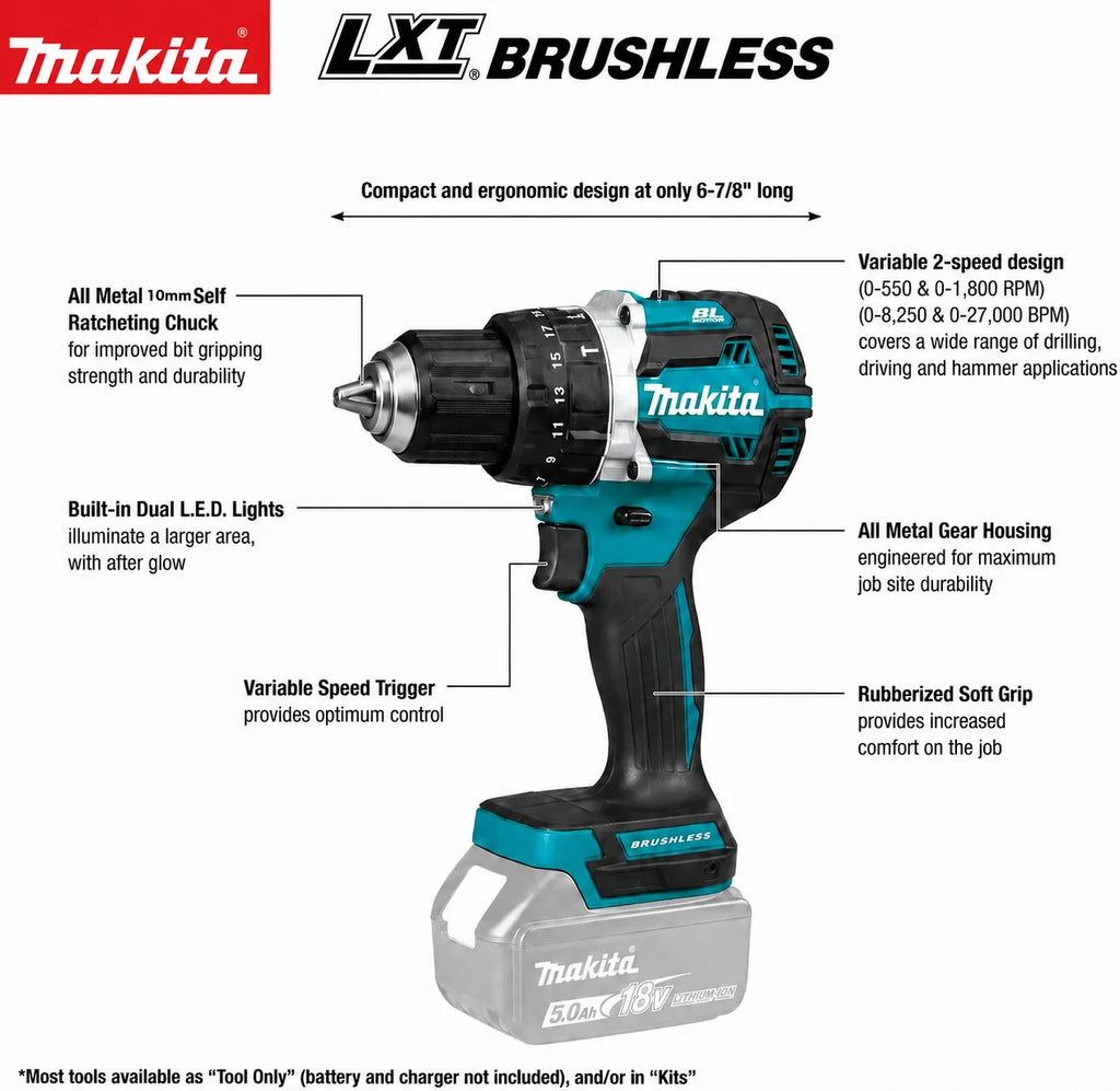 Makita DDF487 10mm Brushless Household 18V Lithium-ion Charging Impact Drill,high Torque Electric Screwdriver Makita 18V Battery