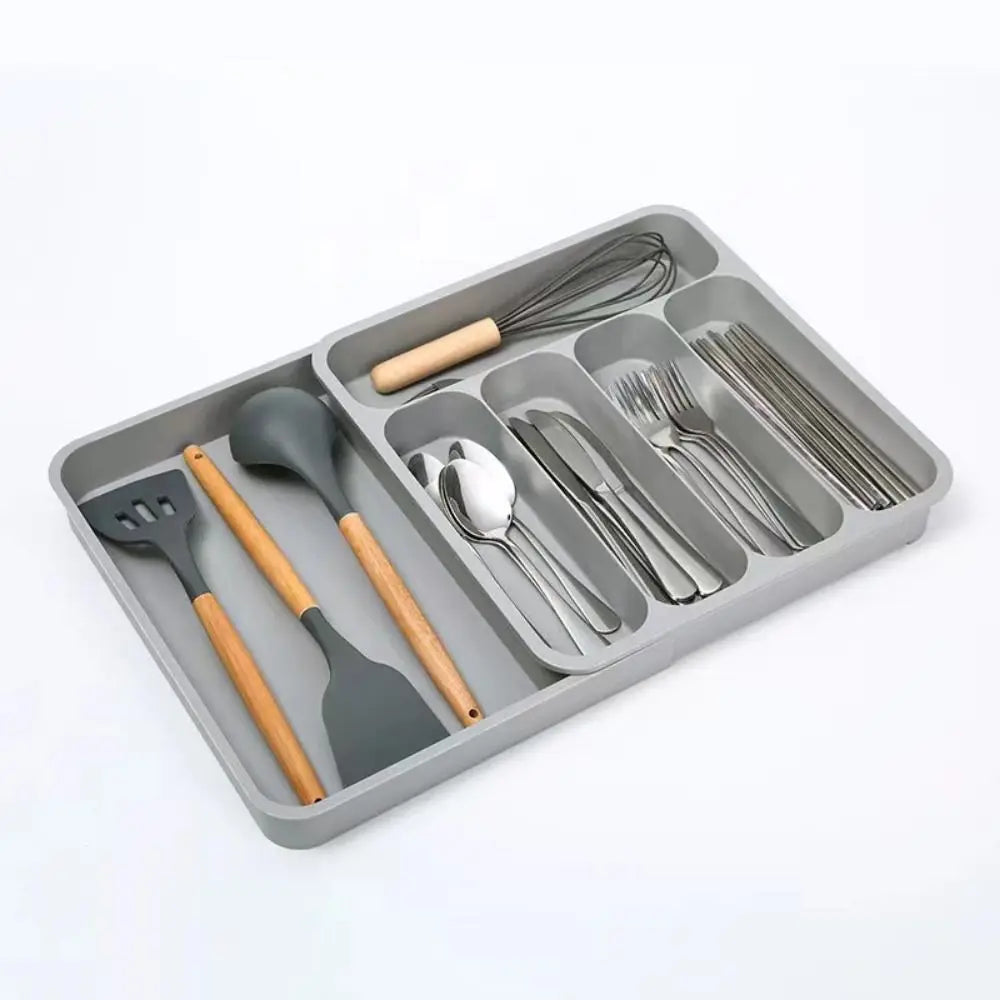 Plastic Cutlery Drawer Organizer 6-Slot Save Space Flatware Storage Divider Adjustable Dustproof Expandable Utensil Tray Kitchen
