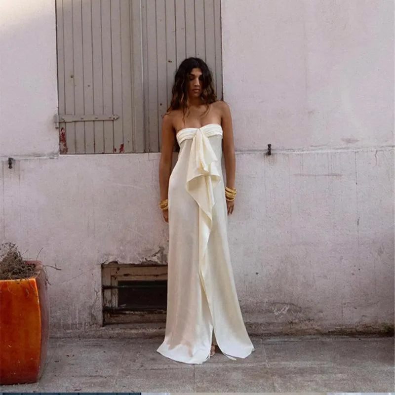 Women's Satin Bow Party Mini Dress Backless Strapless Sleeveless Short Robes Vacation Slim Fit Vestidos 2026 New Lady Streetwear
