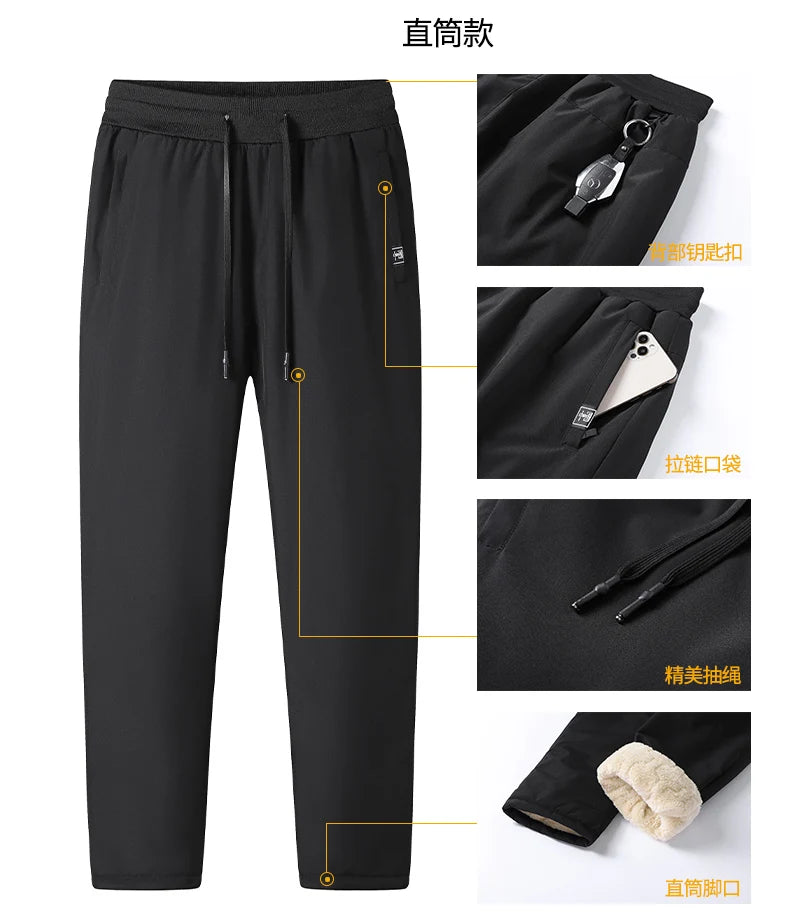 Plus Size 7XL 8XL Men's Winter Pant Fleece Velvet Plush Trouser Male Thermal Thick Warm Windproof Casual Joggers Waterproof Pant