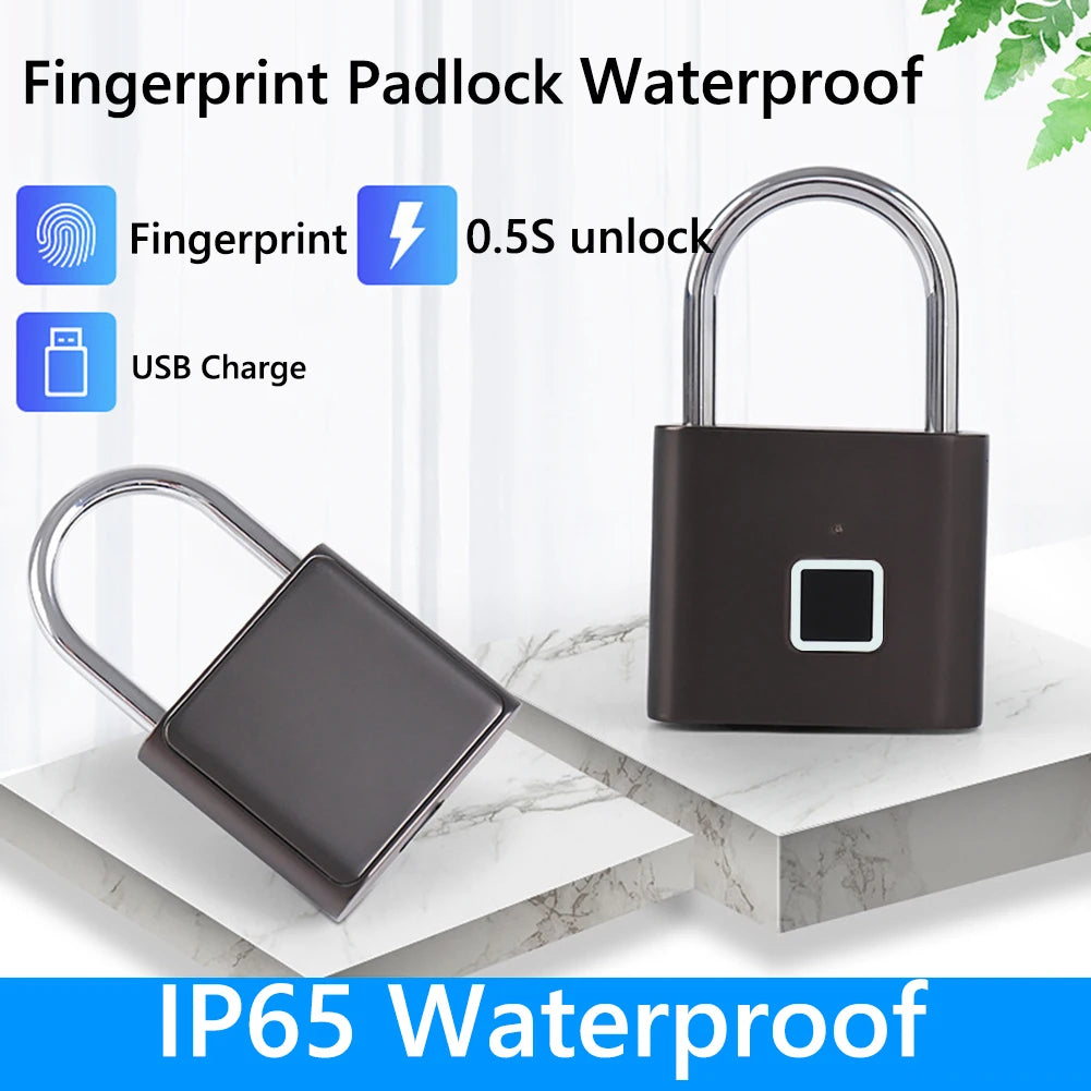 Intelligent Fingerprint Lock Portable Keyless Fingerprint Padlock Waterproof USB Rechargeable for Door Suitcase Backpack Locks