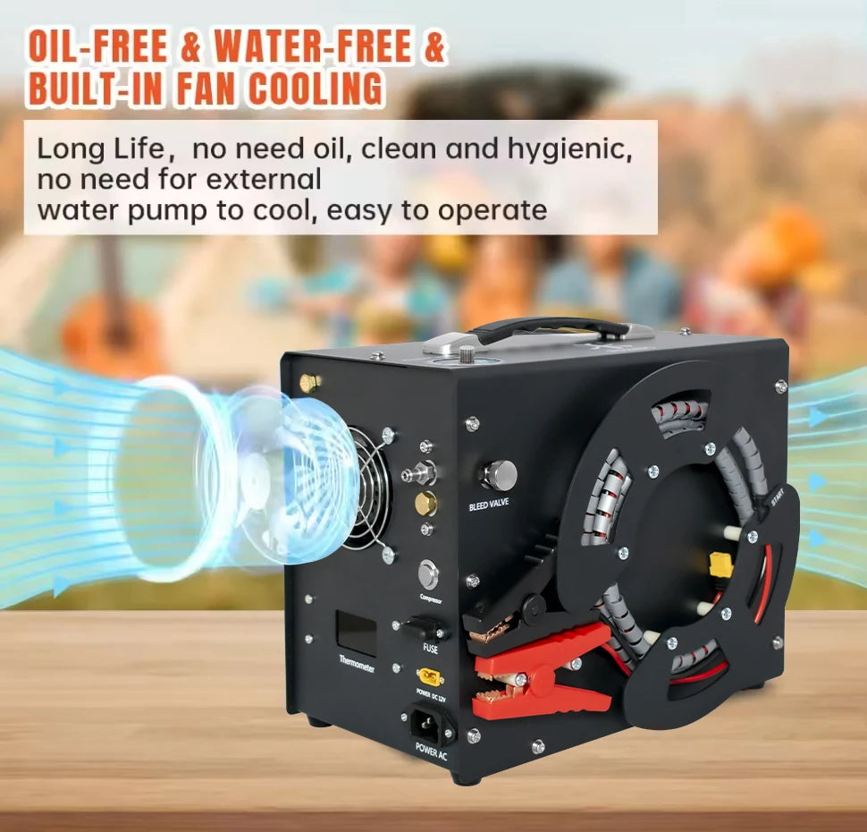 TUXING TXES062 4500Psi Portable PCP Air Compressor 300Bar High Pressure Auto-stop Compressor with 12v car power supply for Rifle