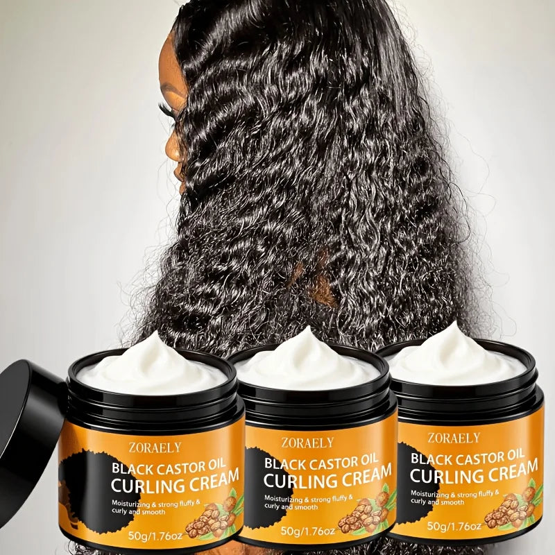 3pcs ZORAELY Black Castor Oil Curl Cream: Moisturising and Elasticity-Boosting, Ideal for Afro-Textured Hair, Braids and Twists.