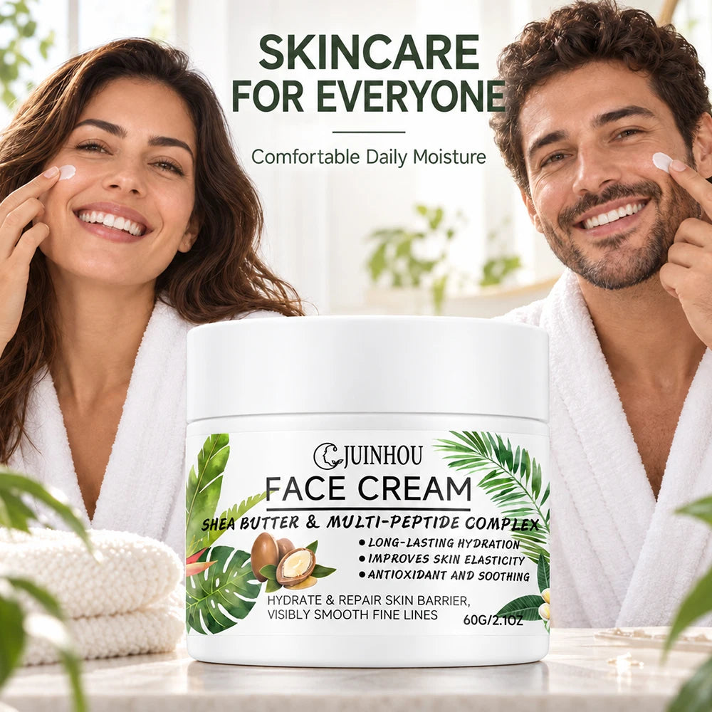 JUINHOU Moisturizing Face Cream Peptide Complex Shea Butter Deep Moisture Repair Dry Skin Firming Smooth Daily Facial Care