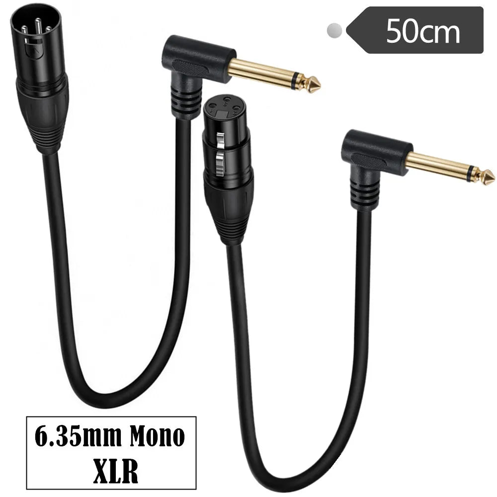 90-degree right-angle 1/4-inch TRS to XLR male balanced signal interconnect cable 1/4-inch to XLR female jumper cable 0.5 meters