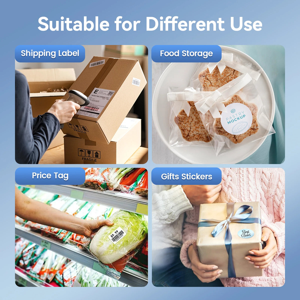Thermal Label Printer Portable No Ink Required 203DPI 4x6 for Small Business Bluetooth USB High Speed Express Airway Bill