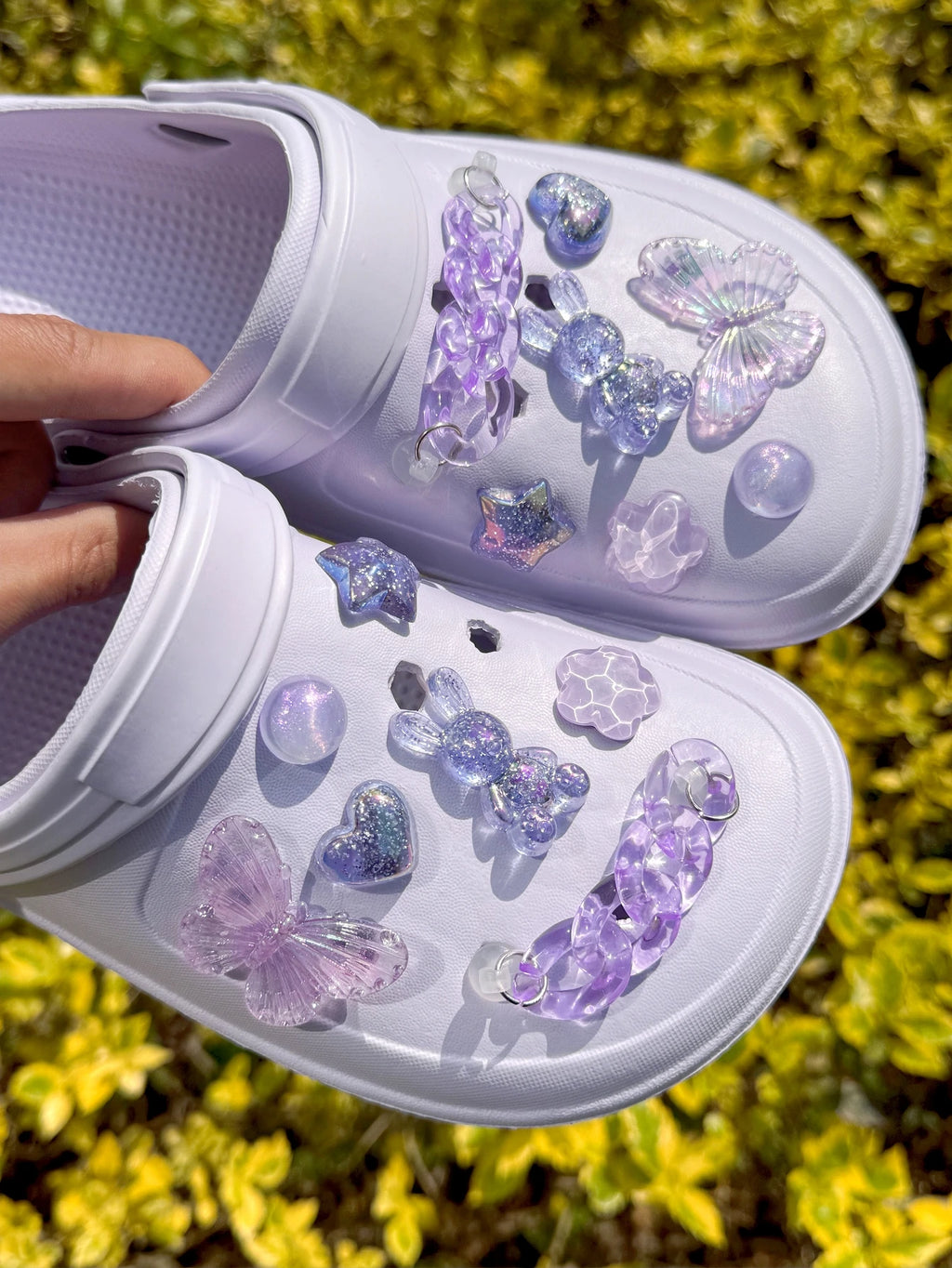 14 pieces (Purple Rabbit Love Star) Shoe Accessories - detachable DIY trim, crystal chain multi-function shoe clip accessories