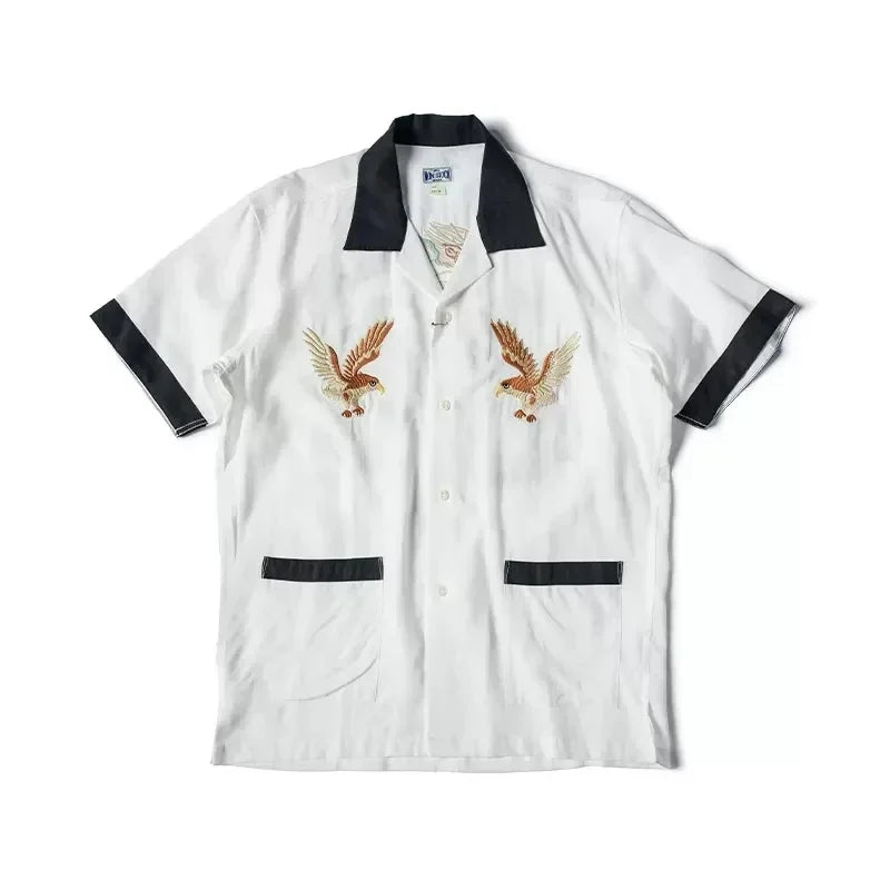 Non Stock Old Fashioned Embroidery Camp Shirt Vintage Lightweight Men's Bowling Shirt