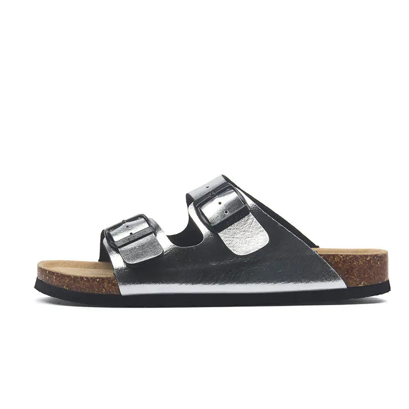Hot Sales 2019 Summer Beach Cork Slippers Sandals Casual Double Buckle Clogs Sandalias Women men Slip on Flip Flops Flats Shoes