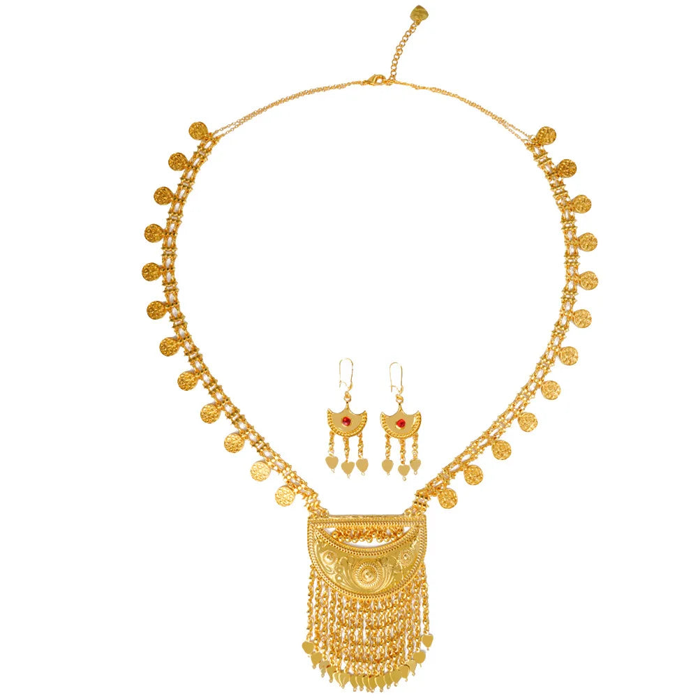 Tassel Necklace Earrings Long Set Women's 24K Gold AU999 - Exquisitely crafted 24K gold, smooth tassels, great for gifting