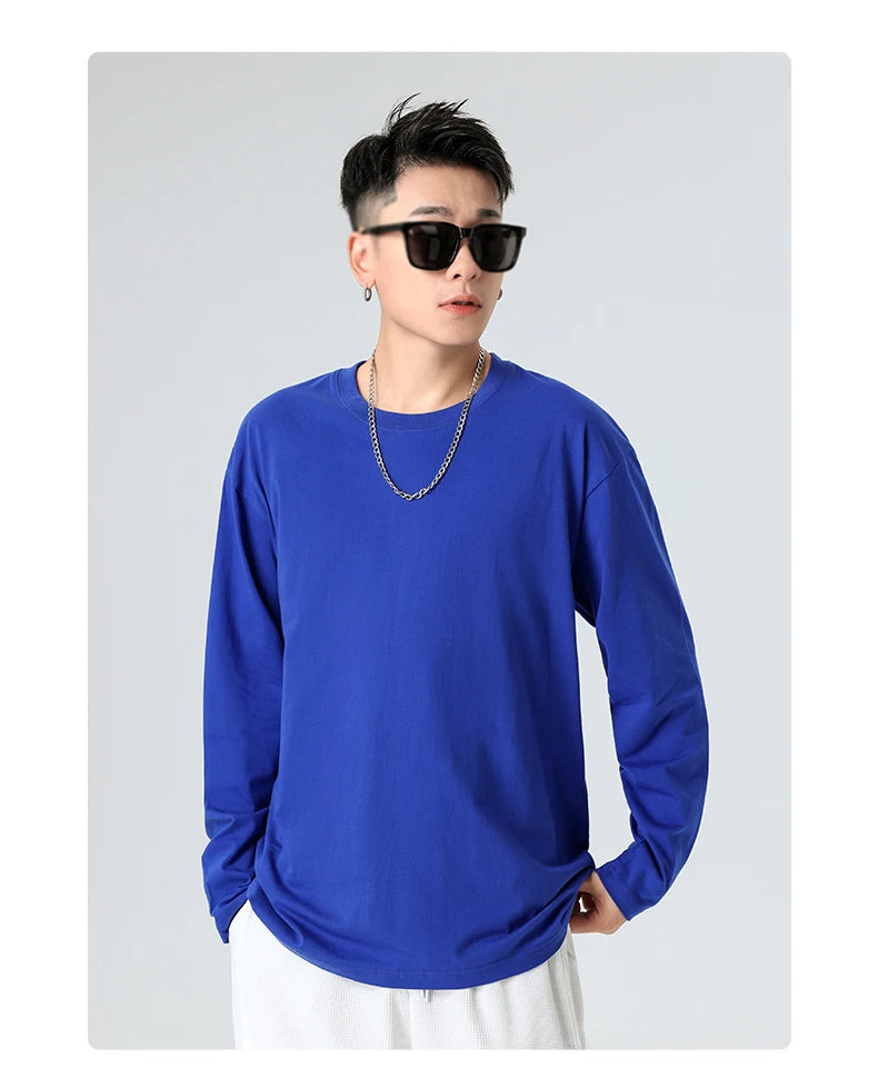 Long sleeve T-shirt Solid Color Top Tees Custom Print Your Design Autumn Plain Cotton Tshirts Plus Size Undershirts For Man